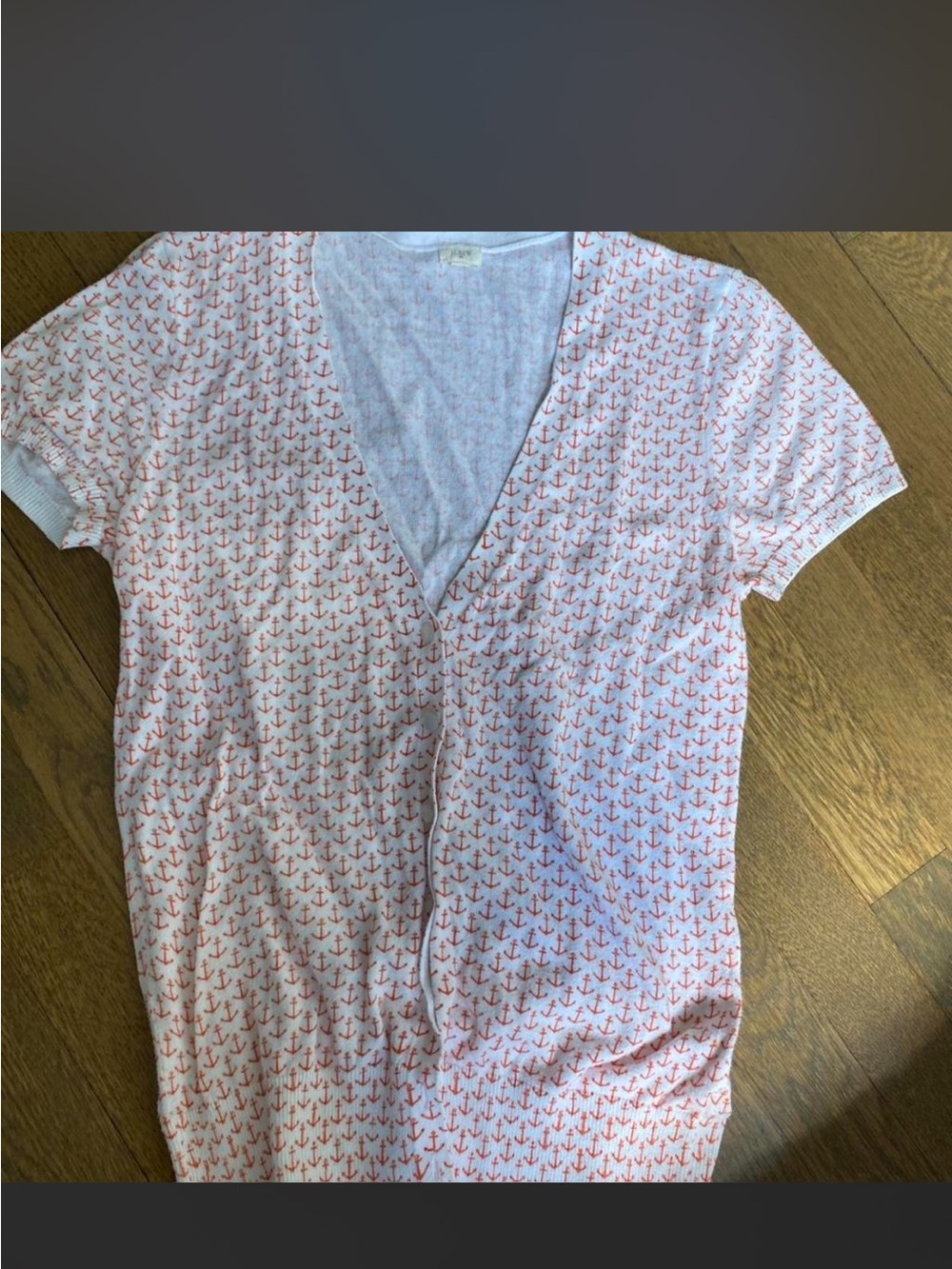J. Crew White V-Neck Short-Sleeve Top with Red Anchor Print